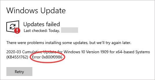 windows 10 update error 0x800f0986