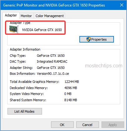 check graphics card information in settings