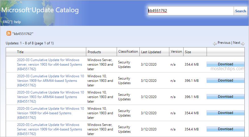 download update package from microsoft update catalog