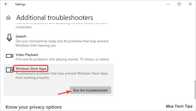 the location of windows store troubleshooter