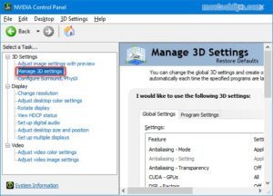 manage 3d settings nvidia removing application