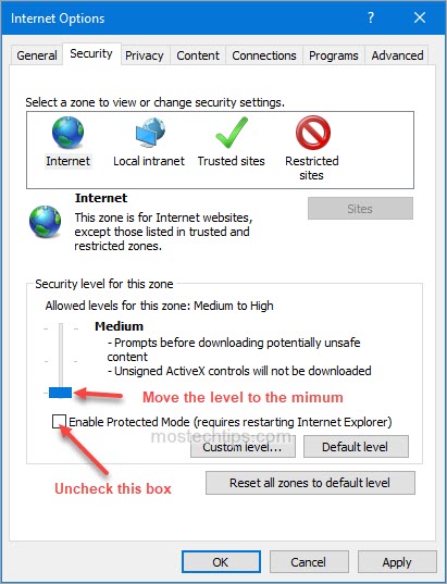 change internet security settings