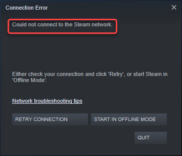 fix could not connect to steam network