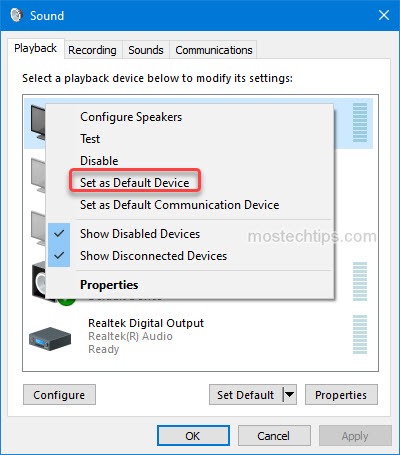 set as default device