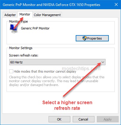 select a higher screen refresh rate