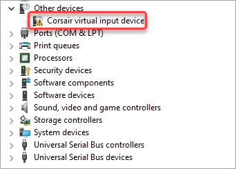 corsair virtual input device error in device manager
