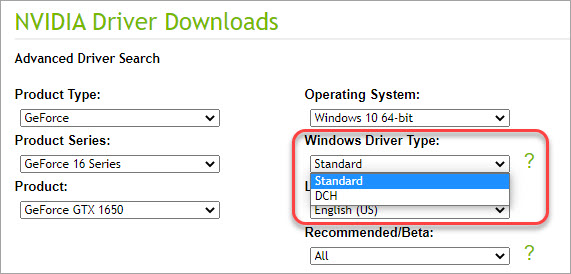 download nvidia standard type driver from nvidia official site