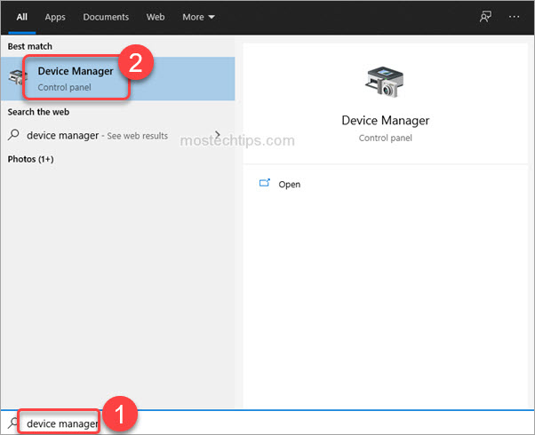 open device manager from start menu