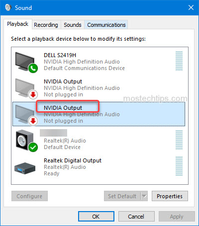 set nvidia output device as the default device