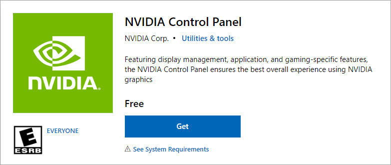 download the nvidia control panel from microsoft store