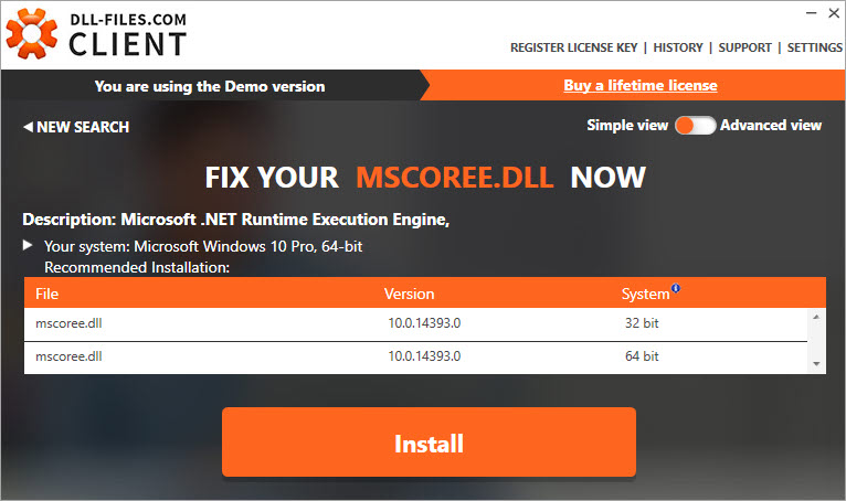 install the mscoree.dll file