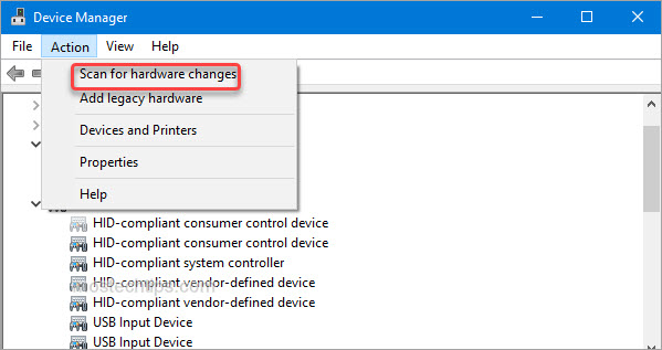 scan for hardware changes in device manager