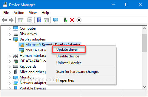update graphics card driver in device manager