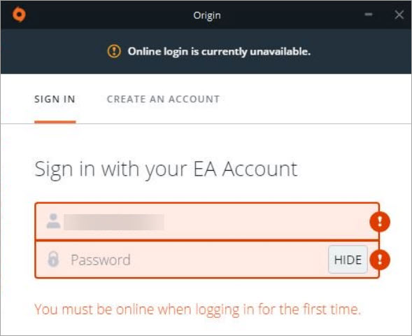 origin you must be online logging in for the first time