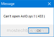 how to fix can't open asio.sys error