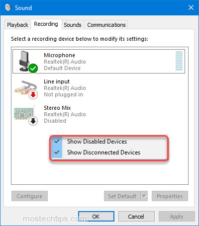 show disabled devices in sound