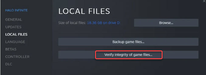 how to verify integrity of game files in Halo Infinite