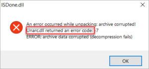 how to fix unarc.dll returned an error code