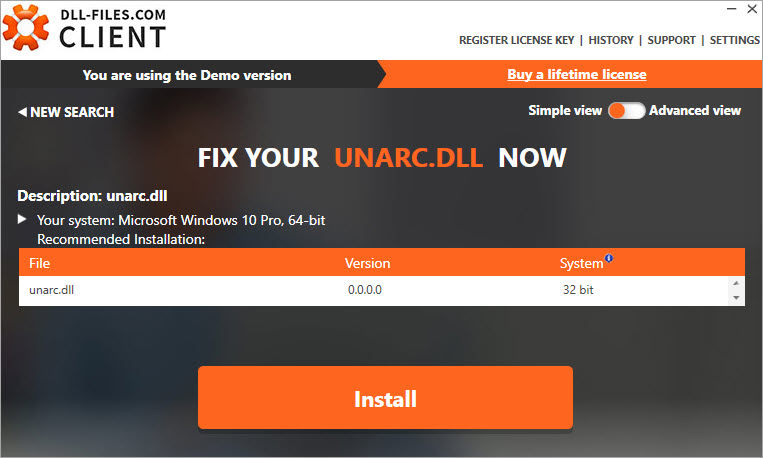 install the unarc.dll file