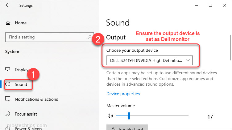set dell monitor as audio output device