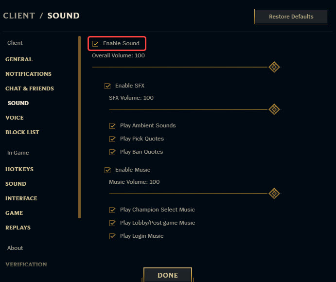a screenshot showing how to enable sound settings in League of Legends