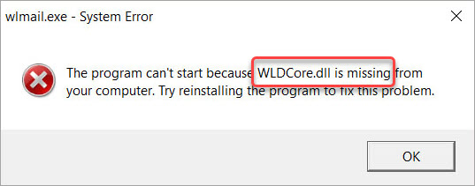 how to fix wldcore.dll missing error
