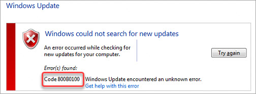 windows update error code 800b0100