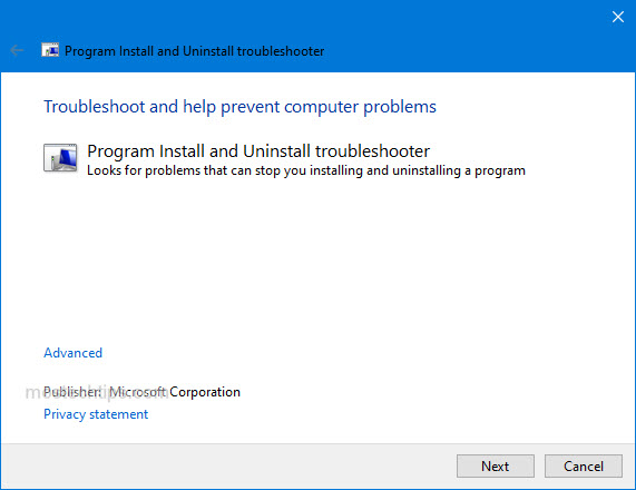 run program install and uninstall troubleshooter