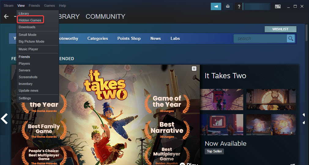 remove steam from the hidden games list