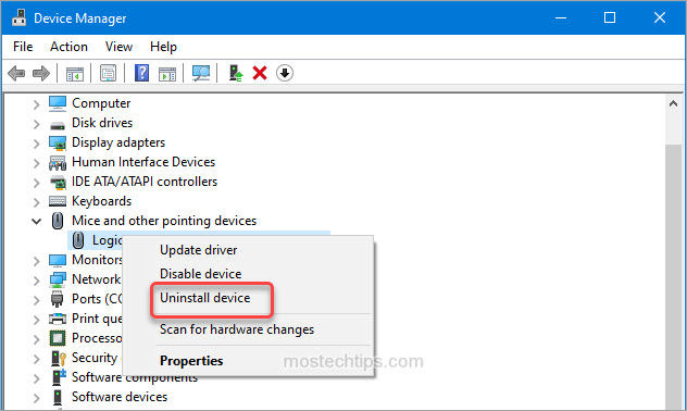 how to uninstall mouse driver from device manager