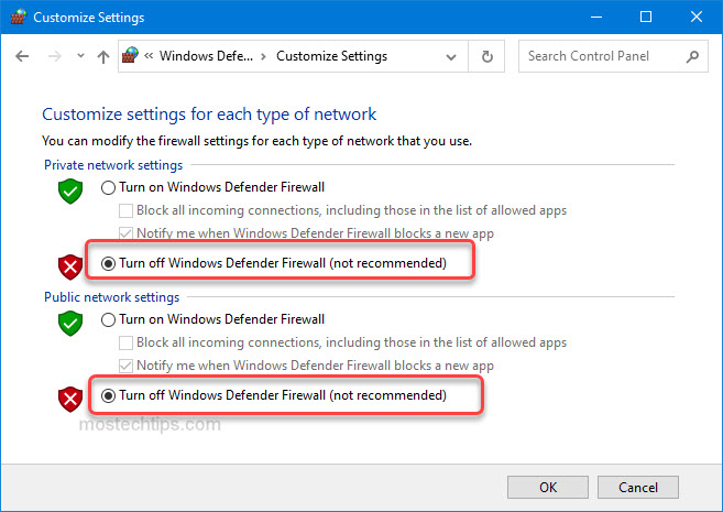 show how to disable windows firewall