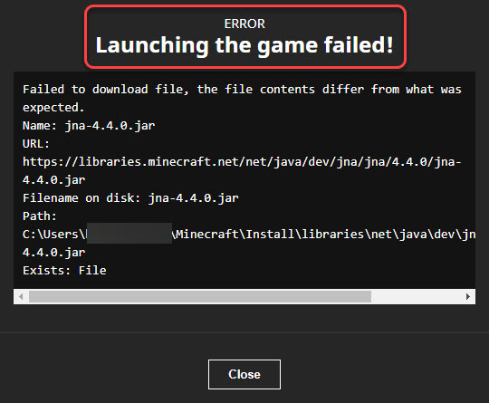 how to fix minecraft launching the game failed