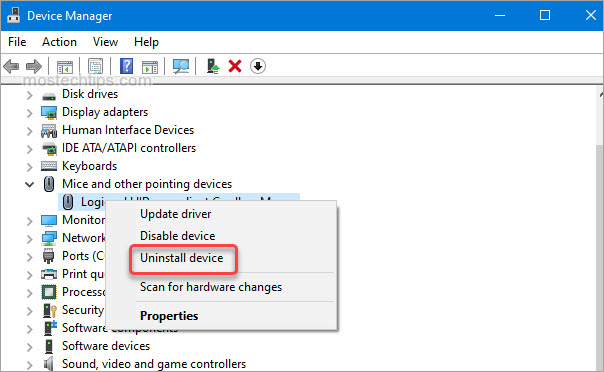 how to uninstall mouse driver from device manager