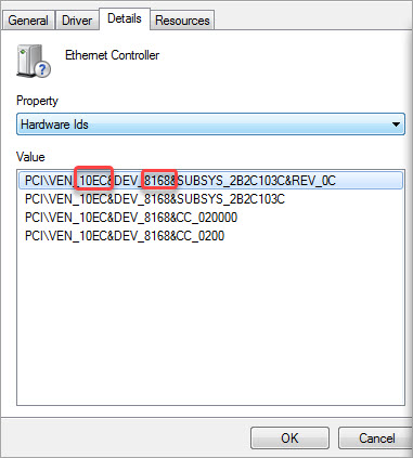 identify ethernet controller using hardware id