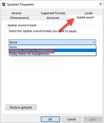 enable spatial sound for headphones