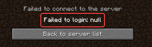 minecraft failed to login null