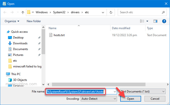how to open the hosts file