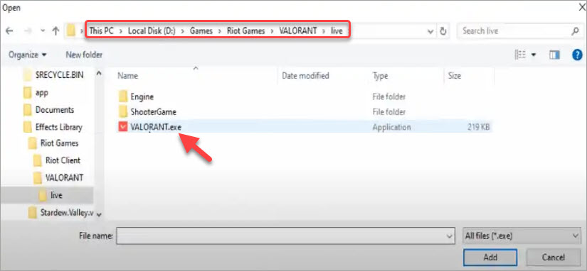 add valorant file to graphics settings