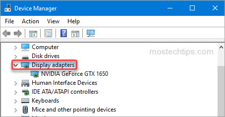 expand the display adapters category in device manager