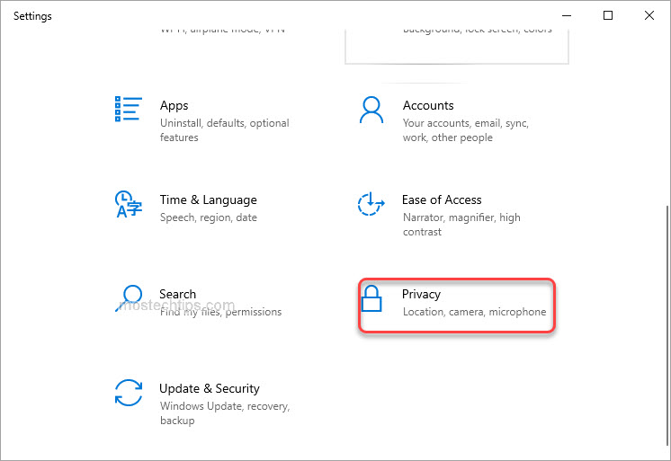 select privacy settings in the windows settings