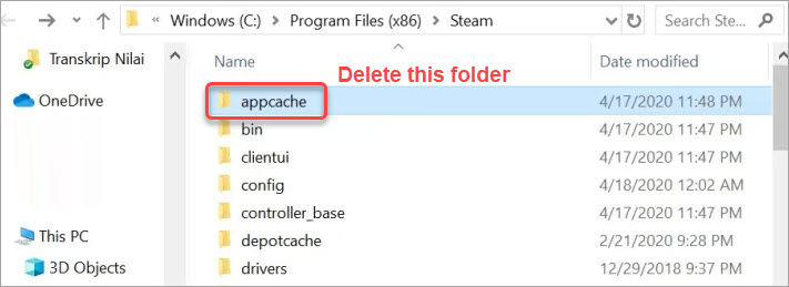 how to delete steam cache folder