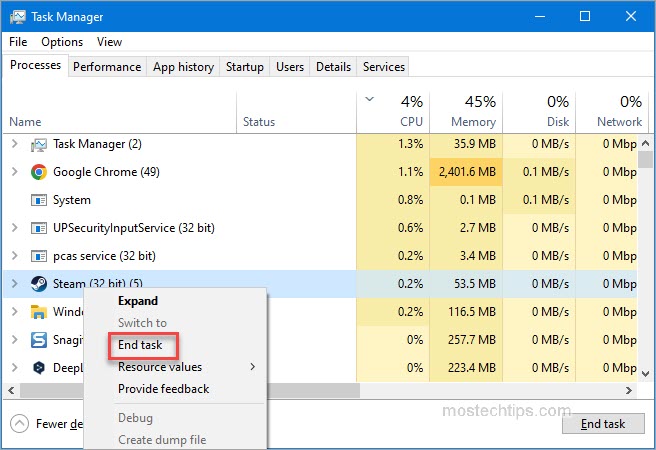 how to end steam process in task manager