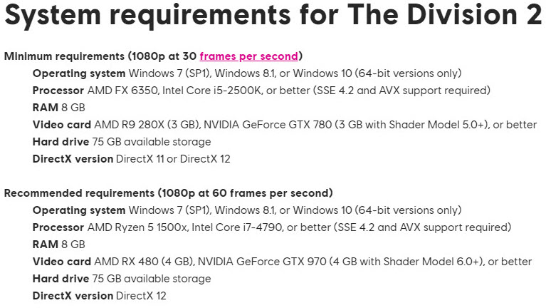 division 2 system requirements