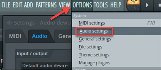 open fl studio audio settings