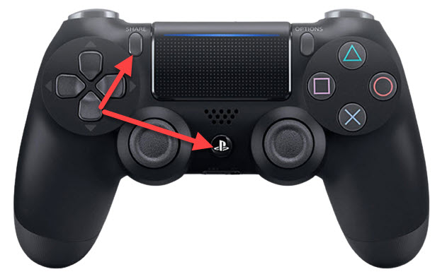 hold down ps4 controller the playstation and the share buttons