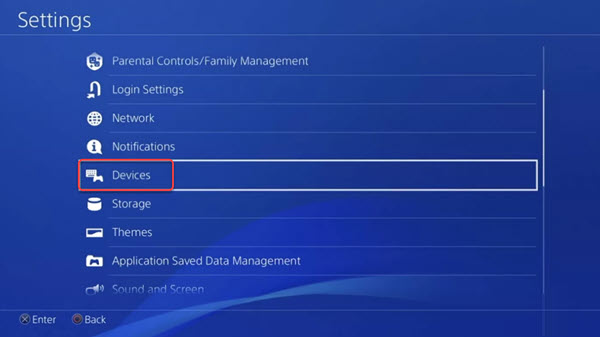 open ps4 devices settings