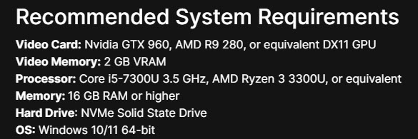 screenshot showing fortnite recommended system requirements