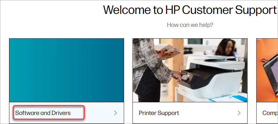 select software and drivers on hp website