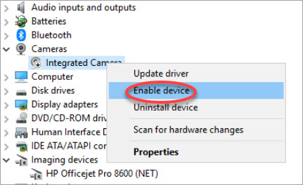 enable asus laptop camera in device manager