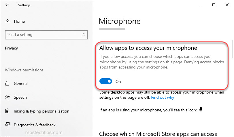 turn on allow apps to access your microphone